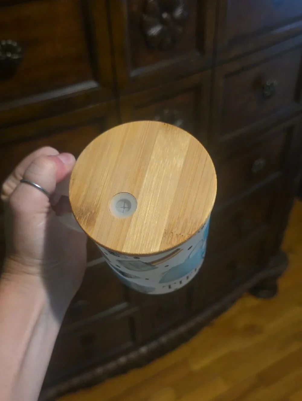 Blue and Tan Decorative Trinket Mug with Lid